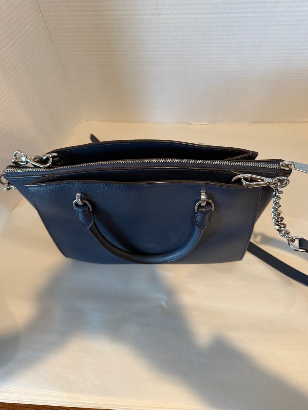 Michael Kors Navy Floral Appliqué Satchel with Removable Strap - Picture 6 of 9